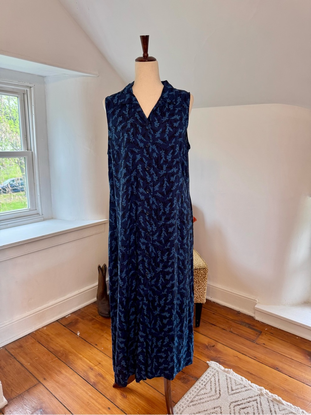 Vintage 90s blue floral maxi dress rayon xl